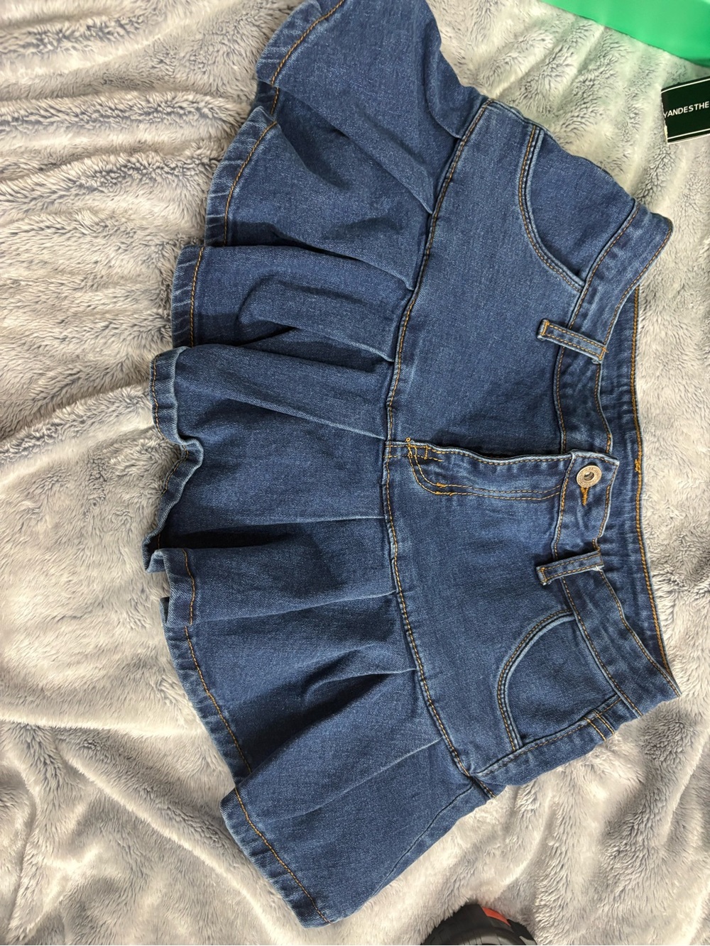 Denim Ruffled Mini Skirt - Blue - Picture 5 of 6
